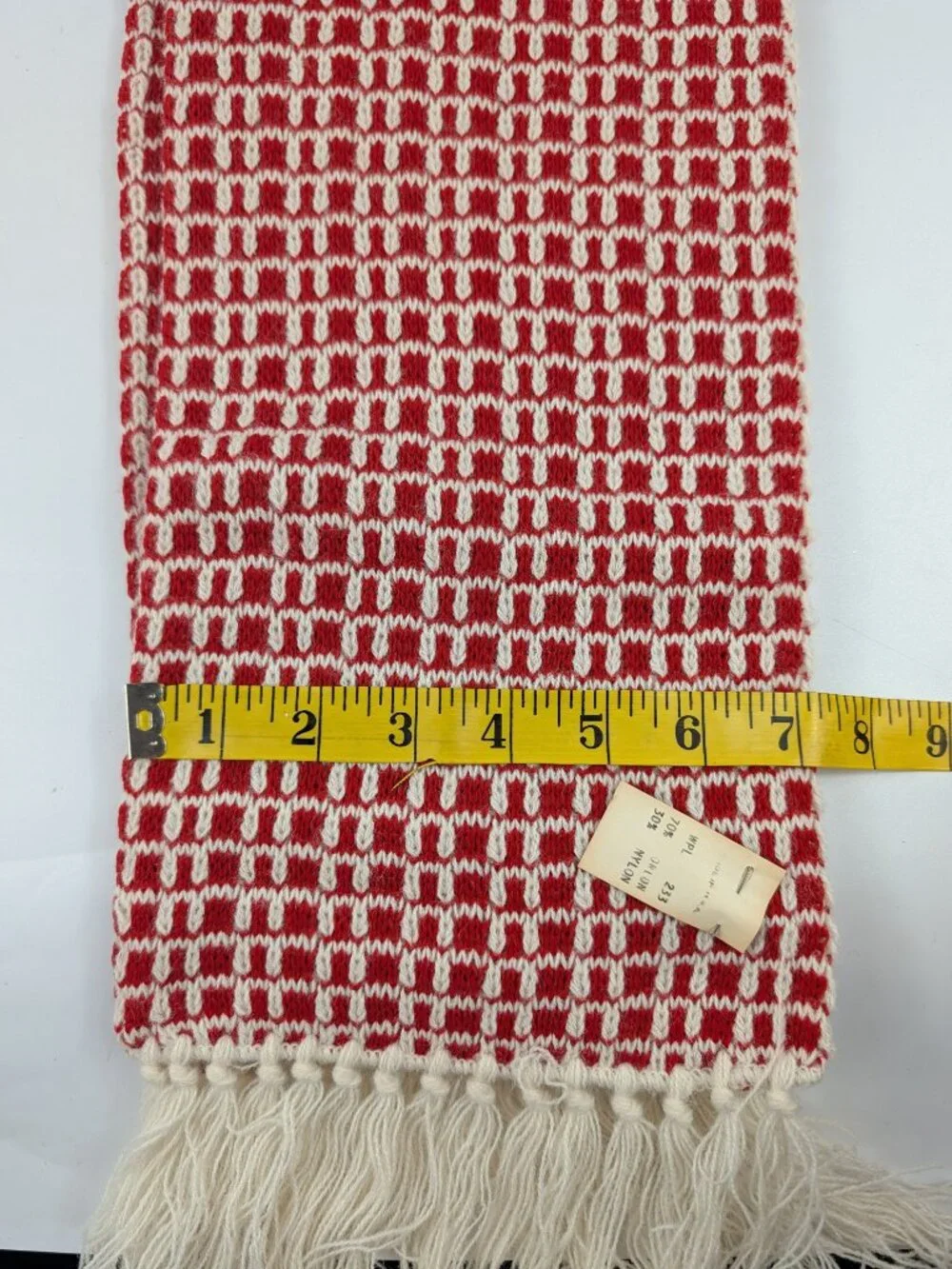 Vintage 60s Acrylic Orlon Knit Scarf Red/Orange Fringe Made In USA 46